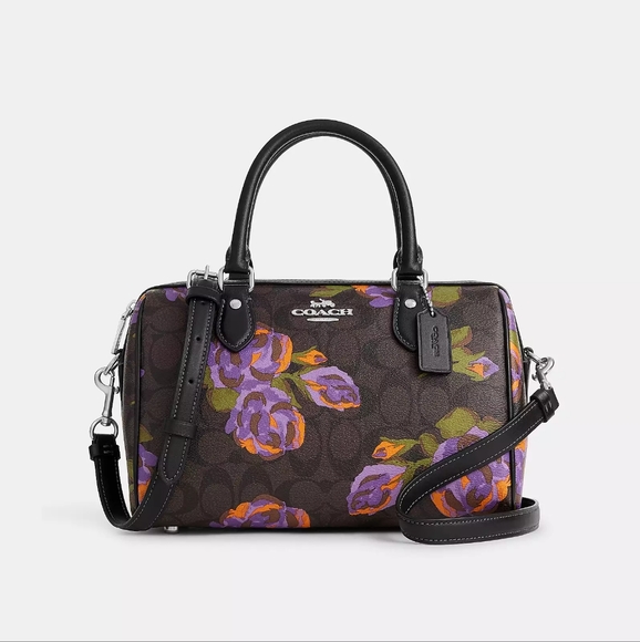 Silver/Brown/Iris MultiRowan Satchel In Signature Canvas With Rose Print